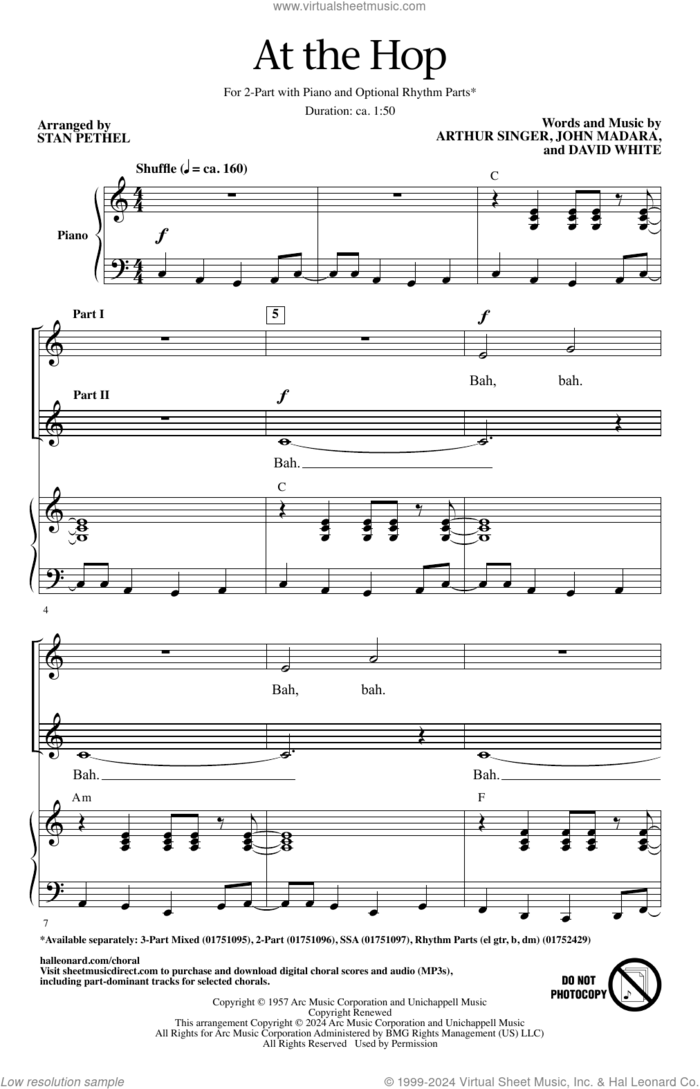 At The Hop (arr. Stan Pethel) sheet music for choir (2-Part) by Danny & The Juniors, Stan Pethel, Arthur Singer, David White and John Madara, intermediate duet