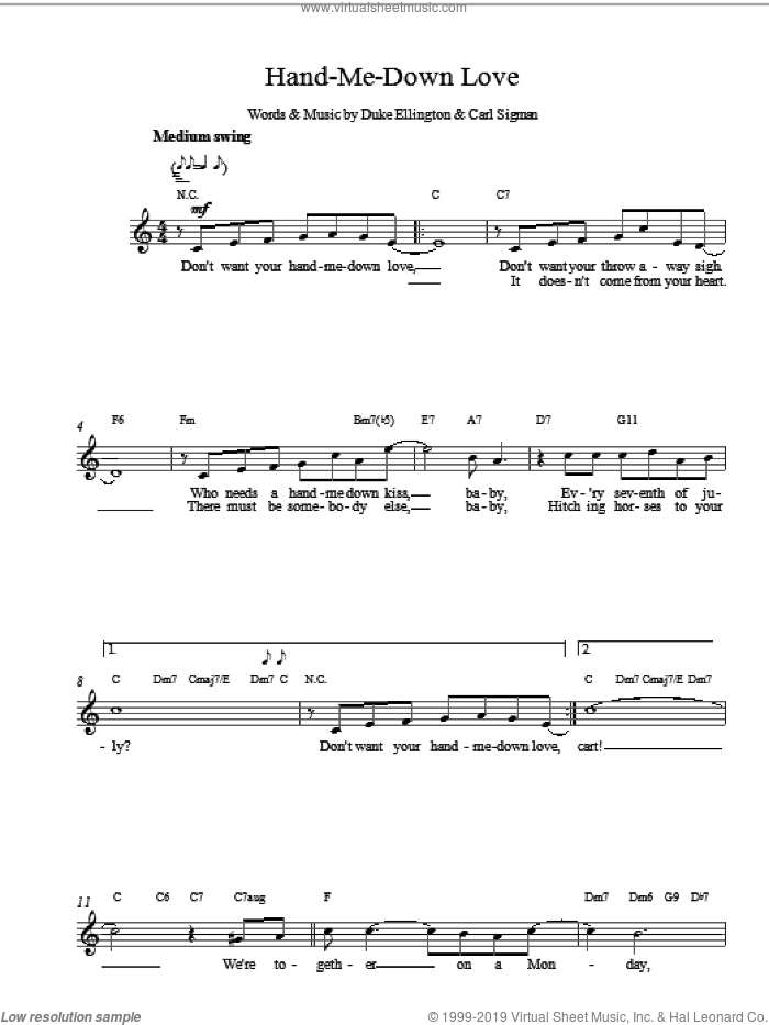 Hand Me Down sheet music for voice and other instruments (fake book) by Duke Ellington, intermediate skill level