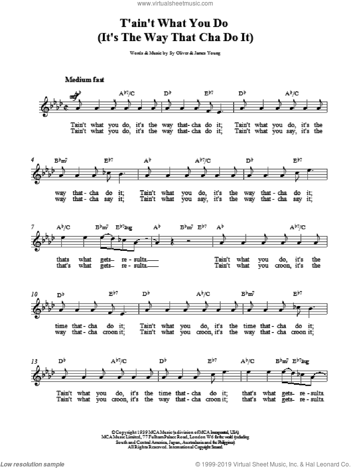 Tain't What You Do sheet music for voice and other instruments (fake book) by Oliver Holden, Mildred Bailey and Adam Young, intermediate skill level
