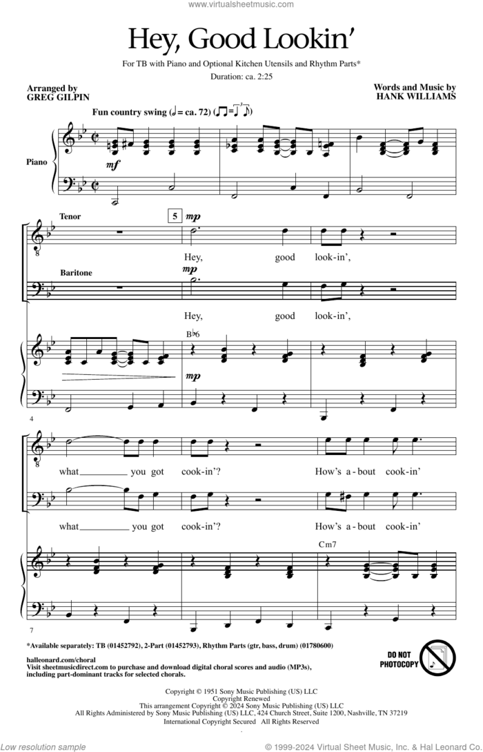 Hey, Good Lookin' (arr. Greg Gilpin) sheet music for choir (TB: tenor, bass) by Hank Williams and Greg Gilpin, intermediate skill level