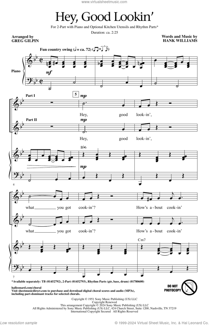 Hey, Good Lookin' (arr. Greg Gilpin) sheet music for choir (2-Part) by Hank Williams and Greg Gilpin, intermediate duet