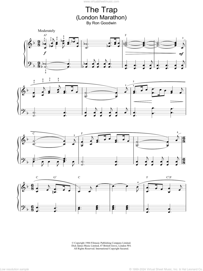 The Trap (London Marathon) sheet music for piano solo by Ron Goodwin, intermediate skill level