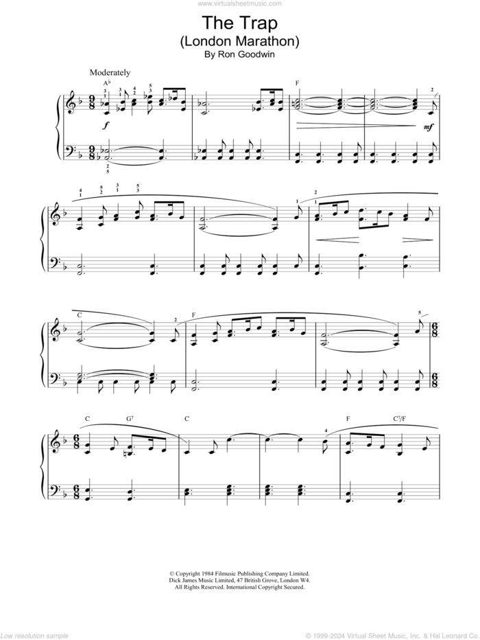 The Trap (London Marathon) sheet music for piano solo by Ron Goodwin, intermediate skill level