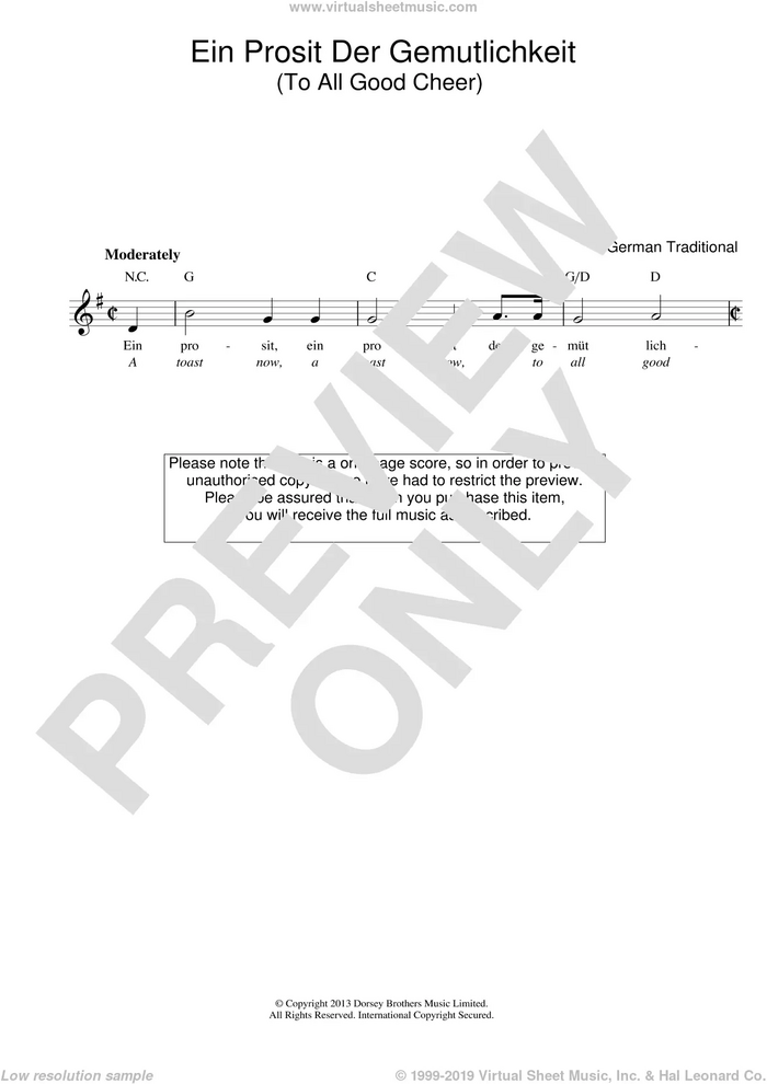 Ein Prosit Der Gemutlichkeit sheet music for voice and other instruments (fake book)  and GERMAN TRAD., intermediate skill level