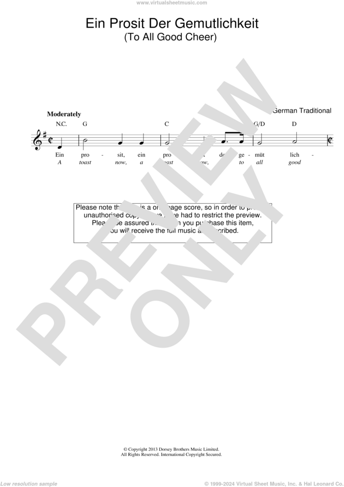 Ein Prosit Der Gemutlichkeit sheet music for voice and other instruments (fake book)  and GERMAN TRAD., intermediate skill level