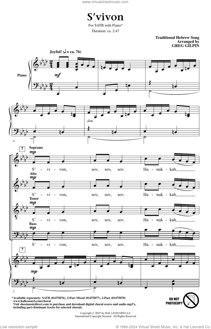 S'vivon (arr. Greg Gilpin) sheet music for choir (SATB: soprano, alto, tenor, bass) by Traditional Hebrew Song and Greg Gilpin, intermediate skill level