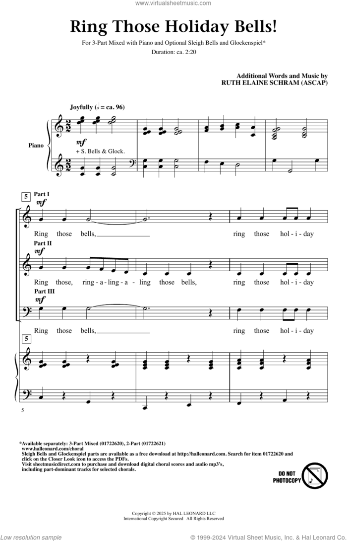 Ring Those Holiday Bells sheet music for choir (3-Part Mixed) by Ruth Elaine Schram and Miscellaneous, intermediate skill level