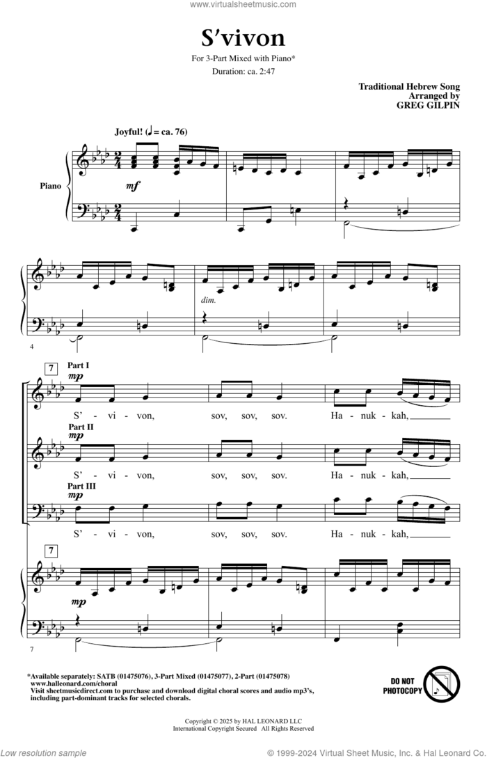 S'vivon (arr. Greg Gilpin) sheet music for choir (3-Part Mixed) by Traditional Hebrew Song and Greg Gilpin, intermediate skill level