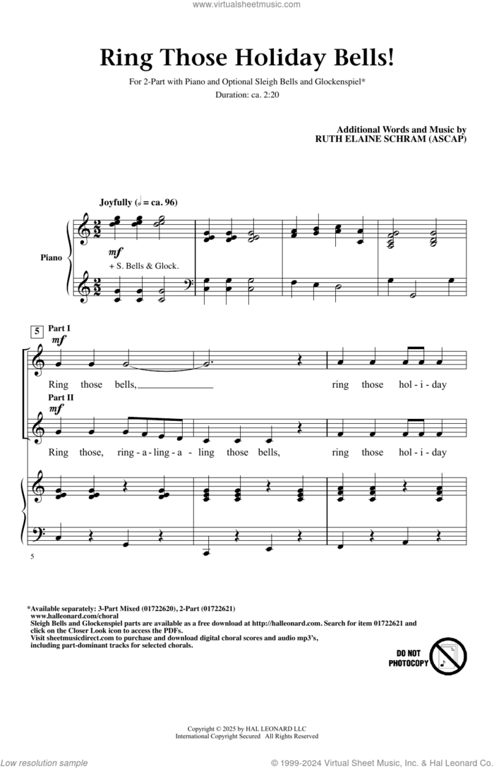 Ring Those Holiday Bells sheet music for choir (2-Part) by Ruth Elaine Schram and Miscellaneous, intermediate duet