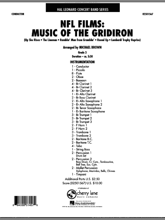 NFL Films: Music Of The Gridiron (COMPLETE) sheet music for concert band by Michael Brown, intermediate skill level