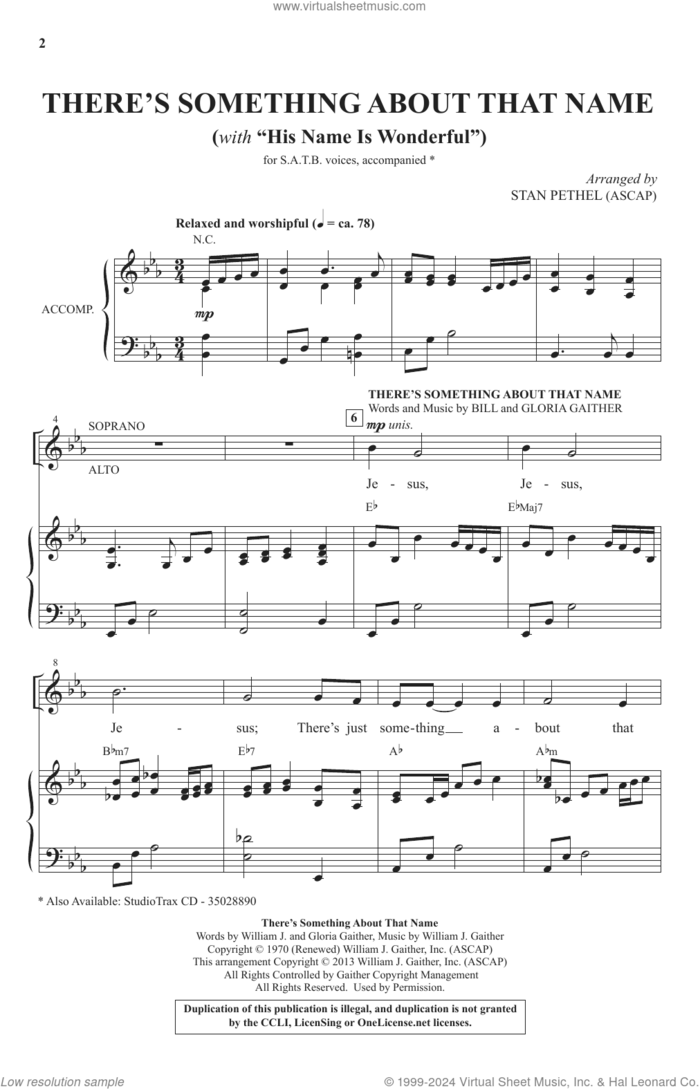 There's Something About That Name (with His Name Is Wonderful) sheet music for choir (SATB: soprano, alto, tenor, bass) by Audrey Mieir and Stan Pethel, intermediate skill level