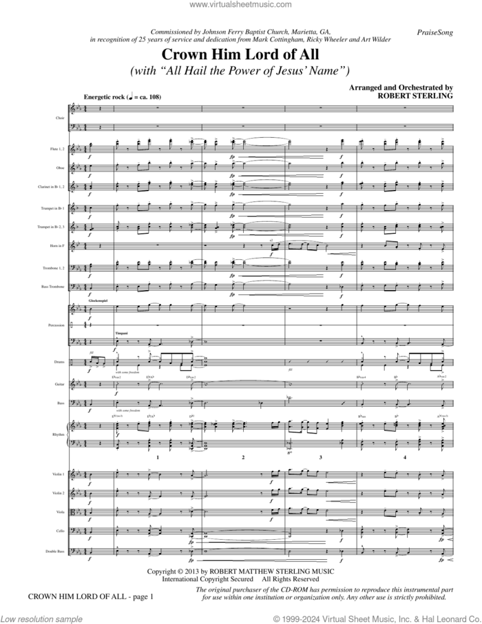 Crown Him Lord Of All (with All Hail The Power Of Jesus' Name) (COMPLETE) sheet music for orchestra/band (Orchestra) by Robert Sterling, Edward Perronet and Oliver Holden, intermediate skill level