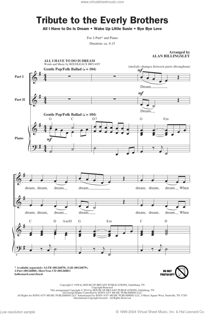 Tribute To The Everly Brothers (arr. Alan Billingsley) sheet music for choir (2-Part) by Everly Brothers, Alan Billingsley, Richard Chamberlain, Boudleaux Bryant and Felice Bryant, intermediate duet