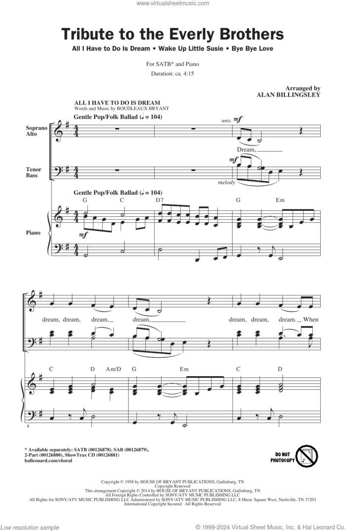 Tribute To The Everly Brothers (arr. Alan Billingsley) sheet music for choir (SATB: soprano, alto, tenor, bass) by Everly Brothers, Alan Billingsley, Boudleaux Bryant and Felice Bryant, intermediate skill level