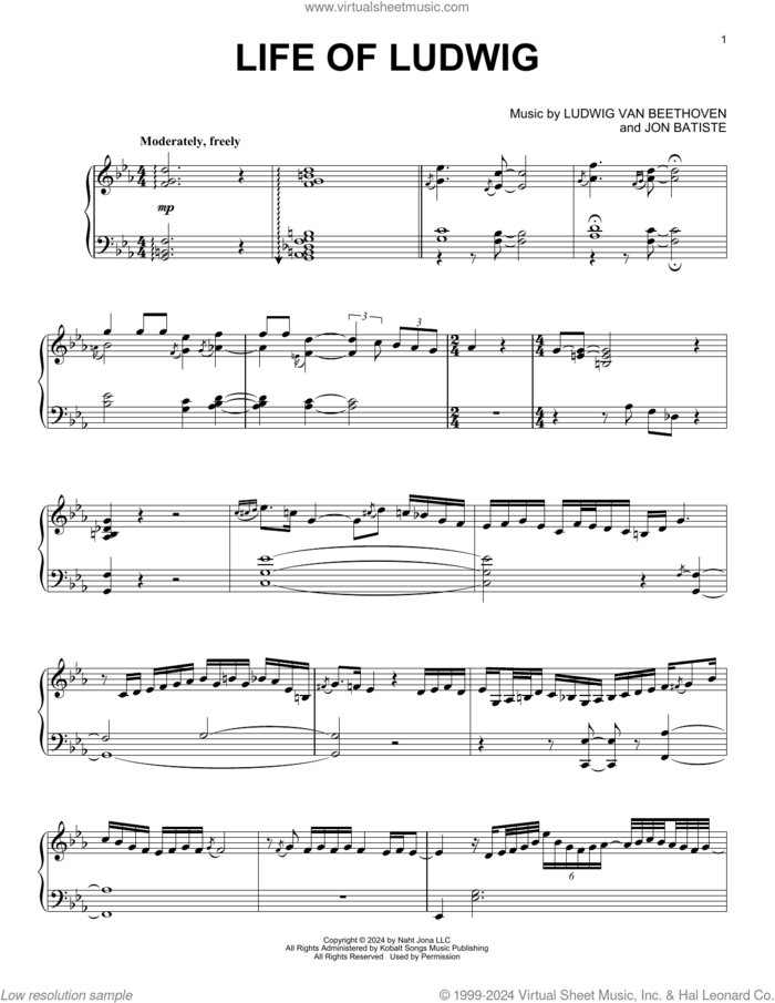 Life Of Ludwig sheet music for piano solo by Jon Batiste and Ludwig Van Beethoven, classical score, intermediate skill level