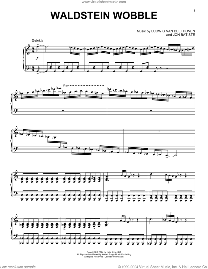 Waldstein Wobble sheet music for piano solo by Jon Batiste and Ludwig Van Beethoven, classical score, intermediate skill level