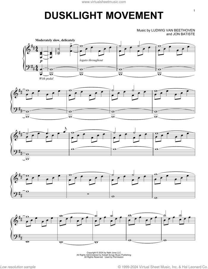 Dusklight Movement sheet music for piano solo by Jon Batiste and Ludwig Van Beethoven, classical score, intermediate skill level