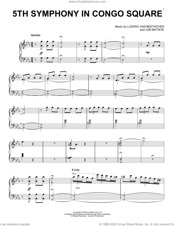 5th Symphony In Congo Square sheet music for piano solo by Jon Batiste and Ludwig Van Beethoven, classical score, intermediate skill level