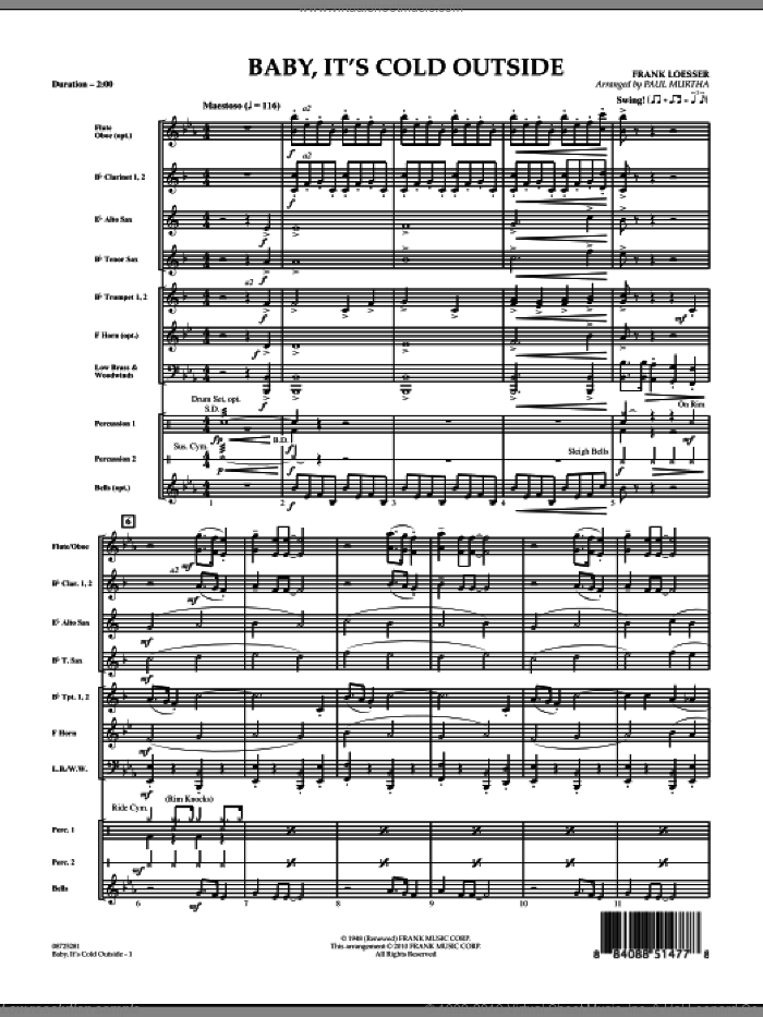 Baby, It's Cold Outside (COMPLETE) sheet music for concert band by Frank Loesser and Paul Murtha, intermediate skill level