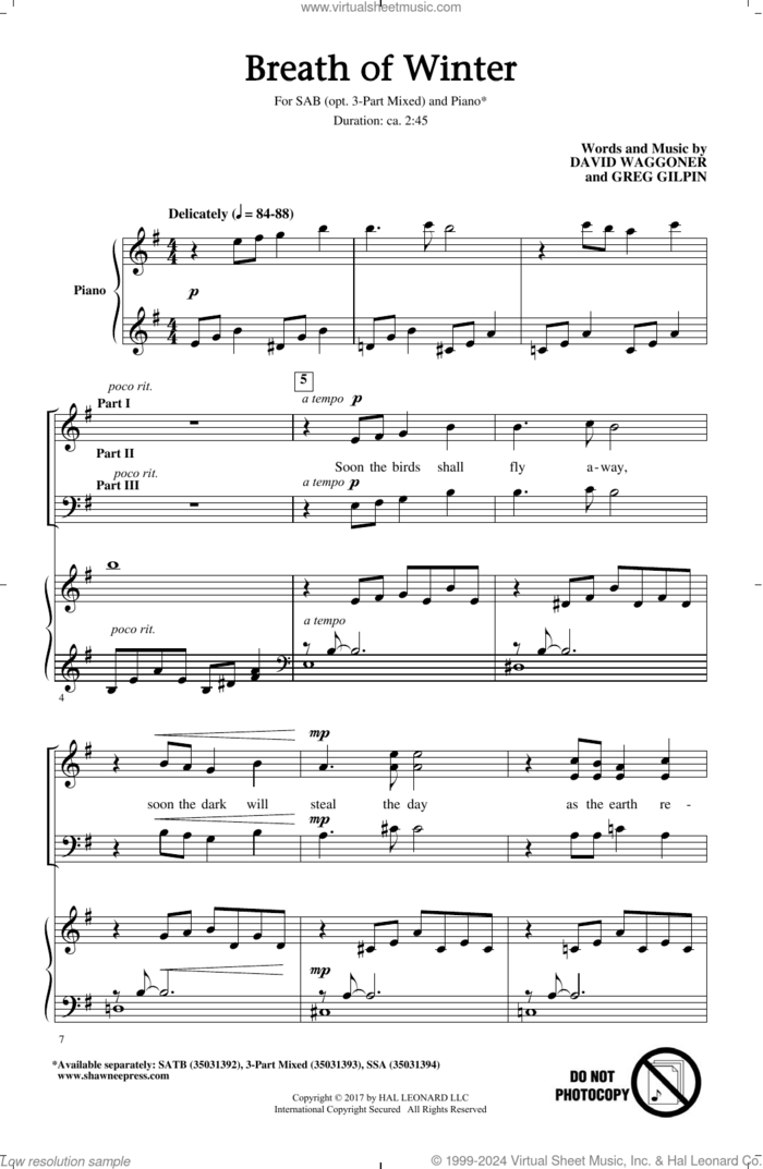 Breath Of Winter sheet music for choir (3-Part Mixed) by Greg Gilpin, David Waggoner and David Waggoner and Greg Gilpin, intermediate skill level