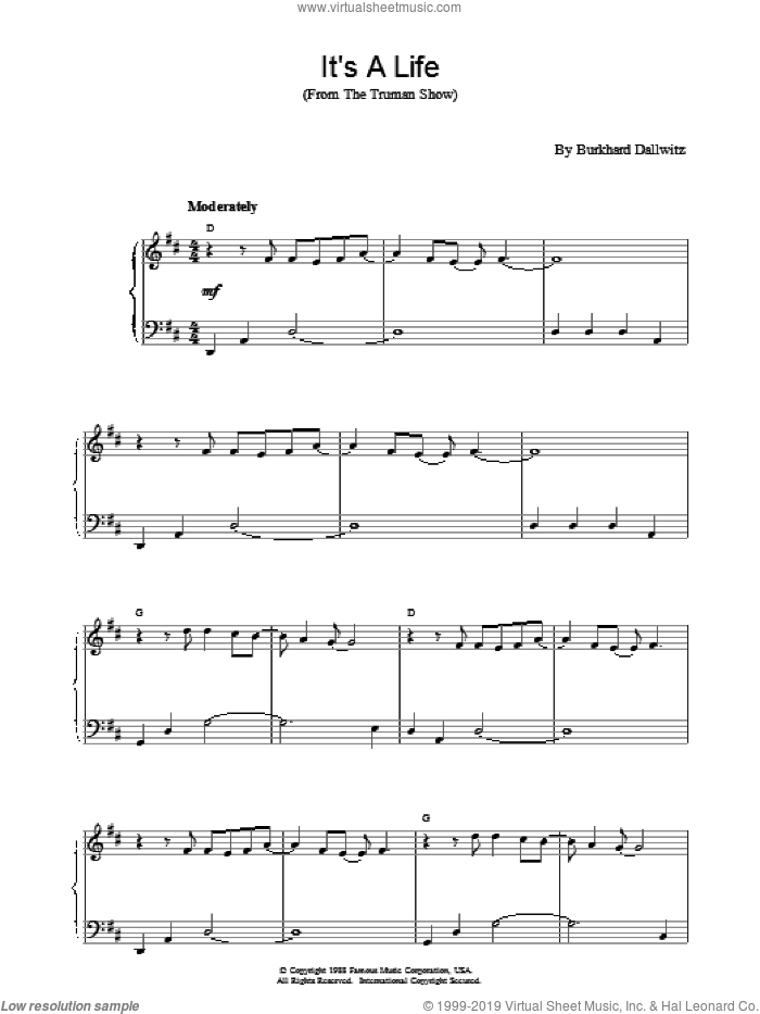 It's a Life sheet music for piano solo by Burkhard Dallwitz, intermediate skill level