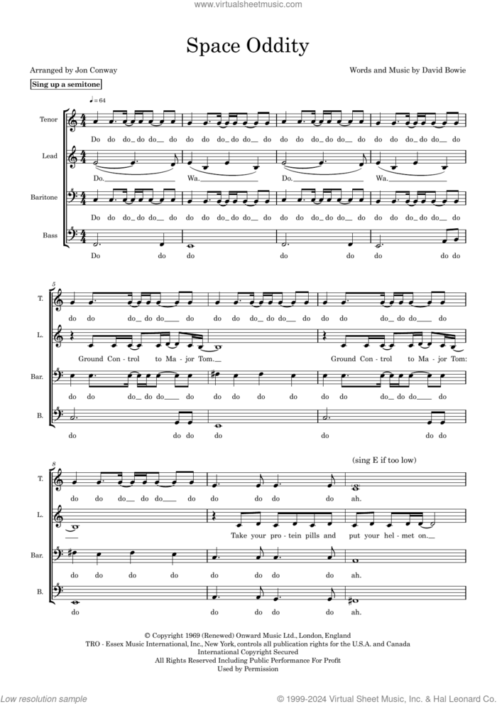 Space Oddity (arr. Jon Conway) sheet music for choir (SSAA: soprano, alto) by David Bowie and Jon Conway, intermediate skill level