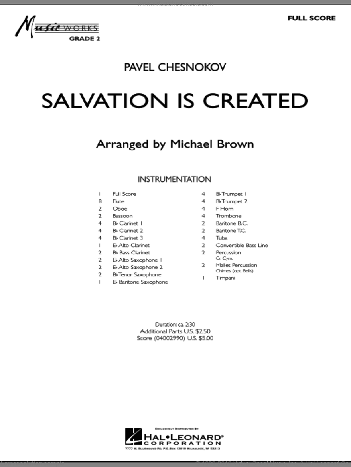Salvation Is Created (COMPLETE) sheet music for concert band by Pavel Chesnokov and Michael Brown, classical score, intermediate skill level