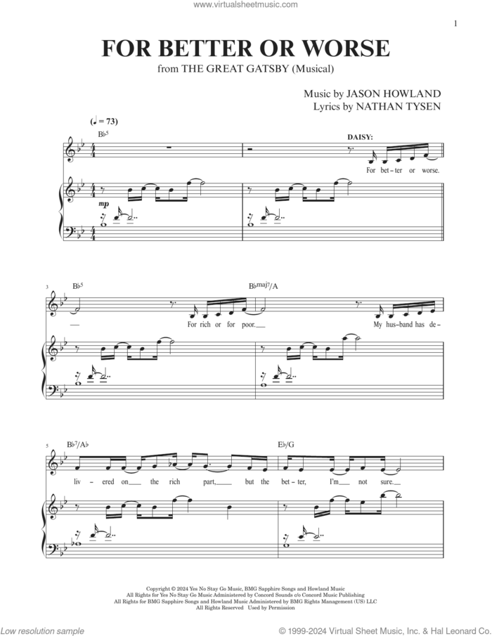 For Better Or Worse (from The Great Gatsby) sheet music for voice and piano by Jason Howland, Jason Howland & Nathan Tysen and Nathan Tysen, intermediate skill level