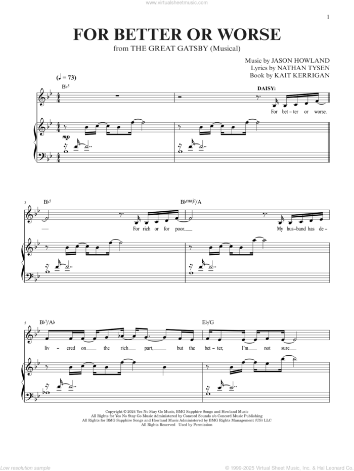 For Better Or Worse (from The Great Gatsby) sheet music for voice and piano by Jason Howland, Jason Howland & Nathan Tysen and Nathan Tysen, intermediate skill level