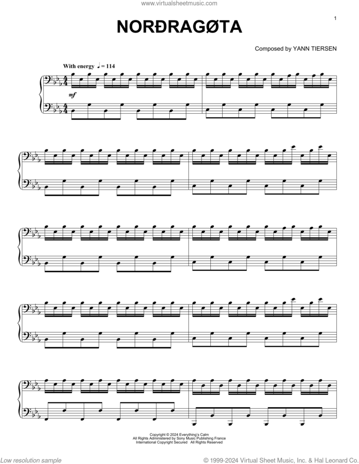 NorAragAuta sheet music for piano solo by Yann Tiersen, intermediate skill level