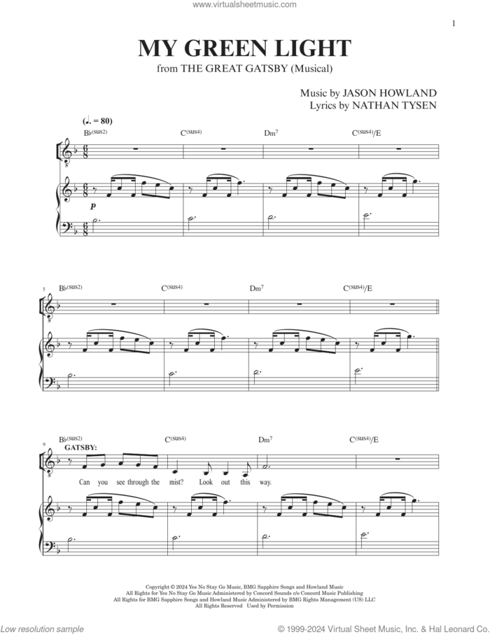 My Green Light (from The Great Gatsby) sheet music for voice and piano by Jason Howland, Jason Howland & Nathan Tysen and Nathan Tysen, intermediate skill level