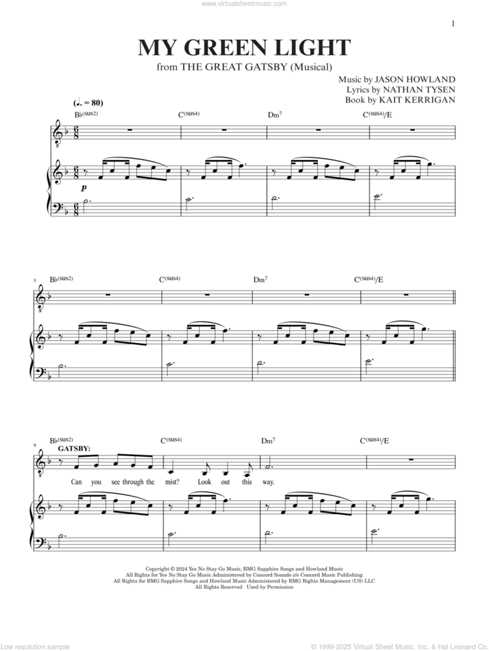 My Green Light (from The Great Gatsby) sheet music for voice and piano by Jason Howland, Jason Howland & Nathan Tysen and Nathan Tysen, intermediate skill level