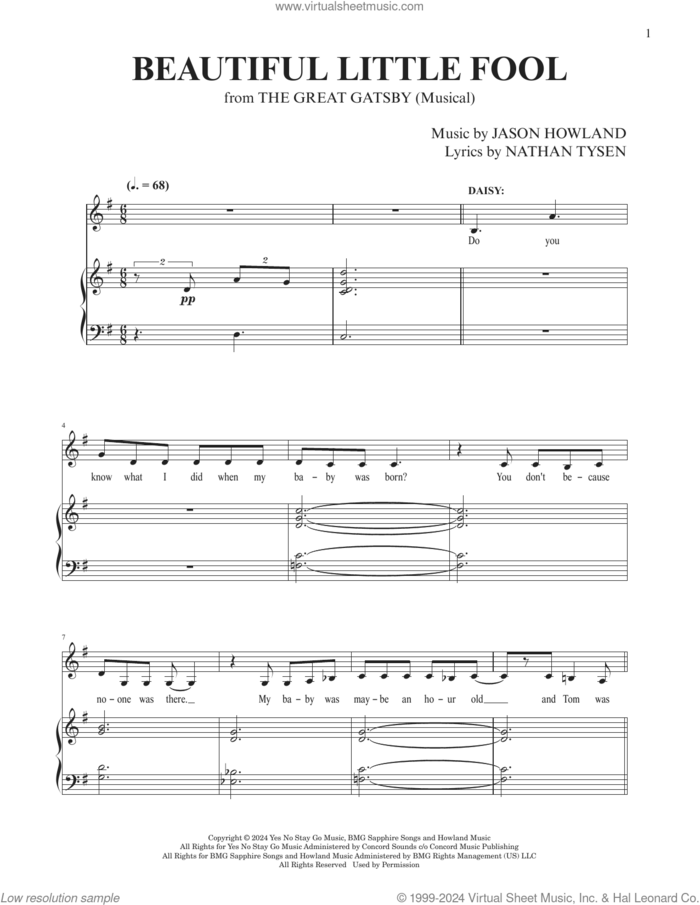 Beautiful Little Fool (from The Great Gatsby) sheet music for voice and piano by Jason Howland, Jason Howland & Nathan Tysen and Nathan Tysen, intermediate skill level