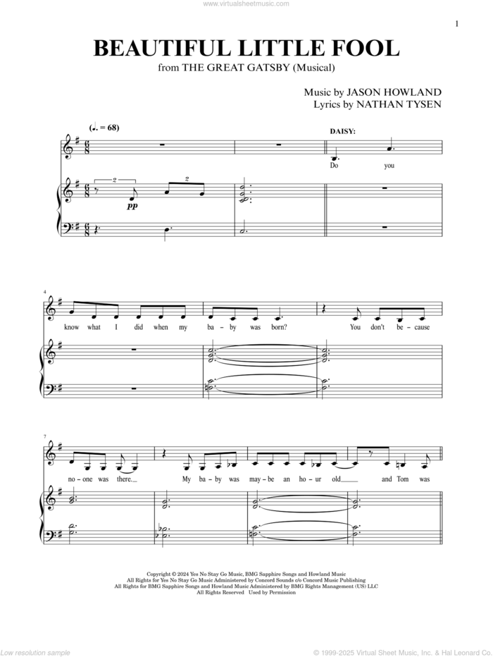 Beautiful Little Fool (from The Great Gatsby) sheet music for voice and piano by Jason Howland, Jason Howland & Nathan Tysen and Nathan Tysen, intermediate skill level