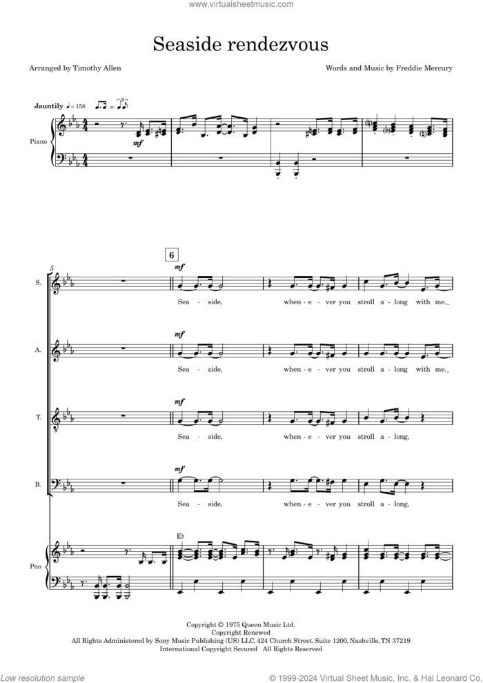 Seaside Rendezvous (arr. Tim Allen) (COMPLETE) sheet music for orchestra/band (SSAATB) by Queen, Freddie Mercury and Tim Allen, intermediate skill level