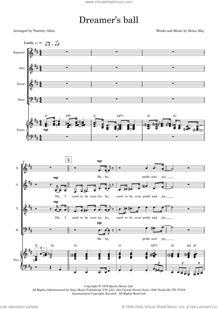 Dreamer's Ball (arr. Tim Allen) (COMPLETE) sheet music for orchestra/band (SATB) by Queen, Brian May and Tim Allen, intermediate skill level