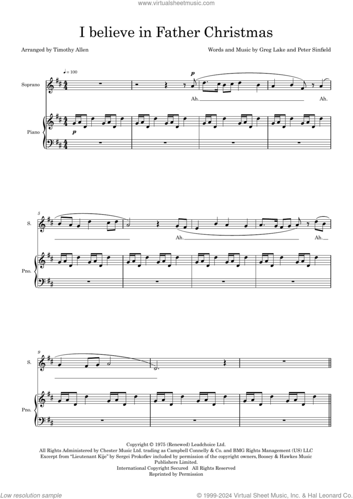 I Believe In Father Christmas (arr. Tim Allen) (COMPLETE) sheet music for orchestra/band (SATB) by Greg Lake, Peter Sinfield and Tim Allen, intermediate skill level