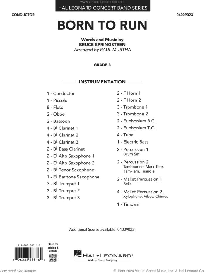 Born To Run (arr. Paul Murtha) (COMPLETE) sheet music for concert band by Bruce Springsteen and Paul Murtha, intermediate skill level