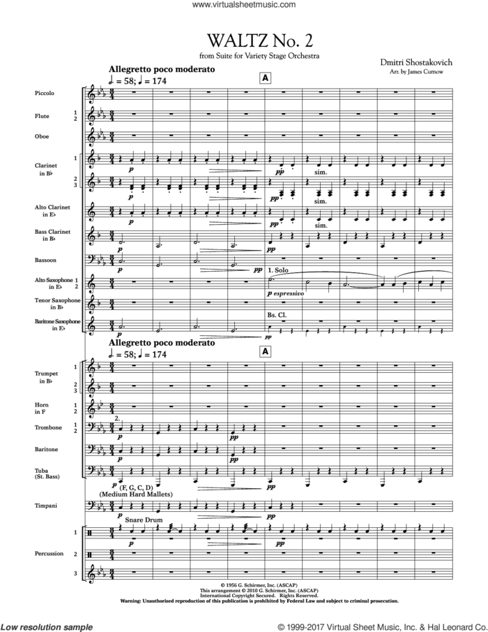 Waltz No. 2 (from Suite For Variety Stage Orchestra) (COMPLETE) sheet music for concert band by James Curnow and Dmitri Shostakovich, classical score, intermediate skill level