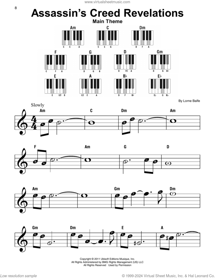 Assassin's Creed Revelations sheet music for piano solo by Lorne Balfe, beginner skill level