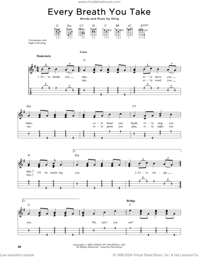 Every Breath You Take (arr. Jim Schustedt) sheet music for ukulele by The Police, Jim Schustedt and Sting, intermediate skill level