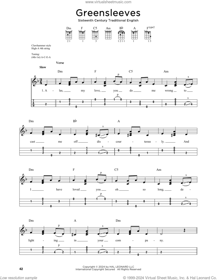 Greensleeves (arr. Jim Schustedt) sheet music for ukulele  and Jim Schustedt, classical score, intermediate skill level