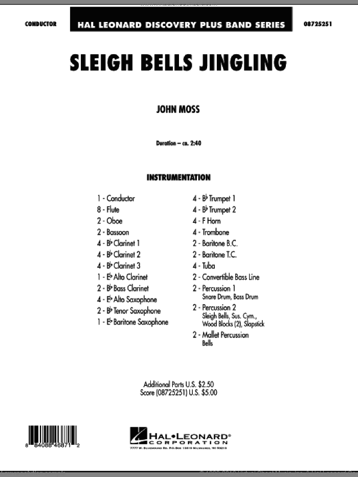 Sleigh Bells Jingling (COMPLETE) sheet music for concert band by John Moss, intermediate skill level
