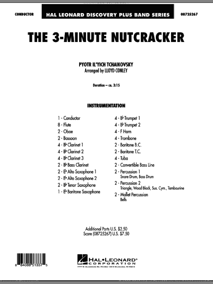The 3-Minute Nutcracker (COMPLETE) sheet music for concert band by Pyotr Ilyich Tchaikovsky and Lloyd Conley, classical score, intermediate skill level
