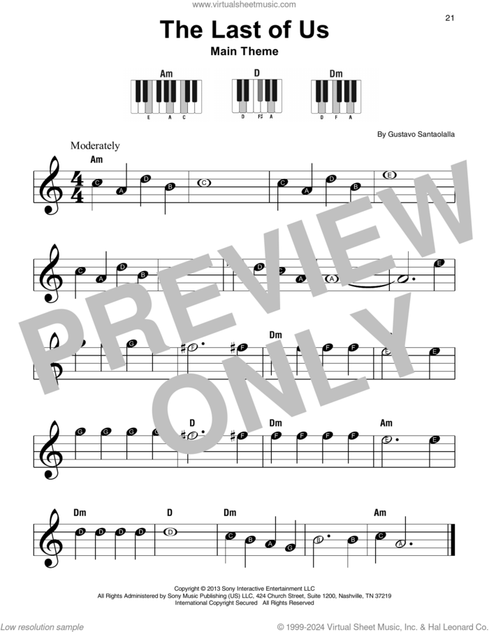 The Last Of Us, (beginner) sheet music for piano solo by Gustavo Santaolalla, beginner skill level