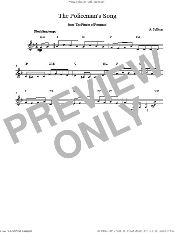 Policeman's Song From The Pirates Of Penzance sheet music for voice and other instruments (fake book) by Arthur Sullivan and Sullivan, intermediate skill level