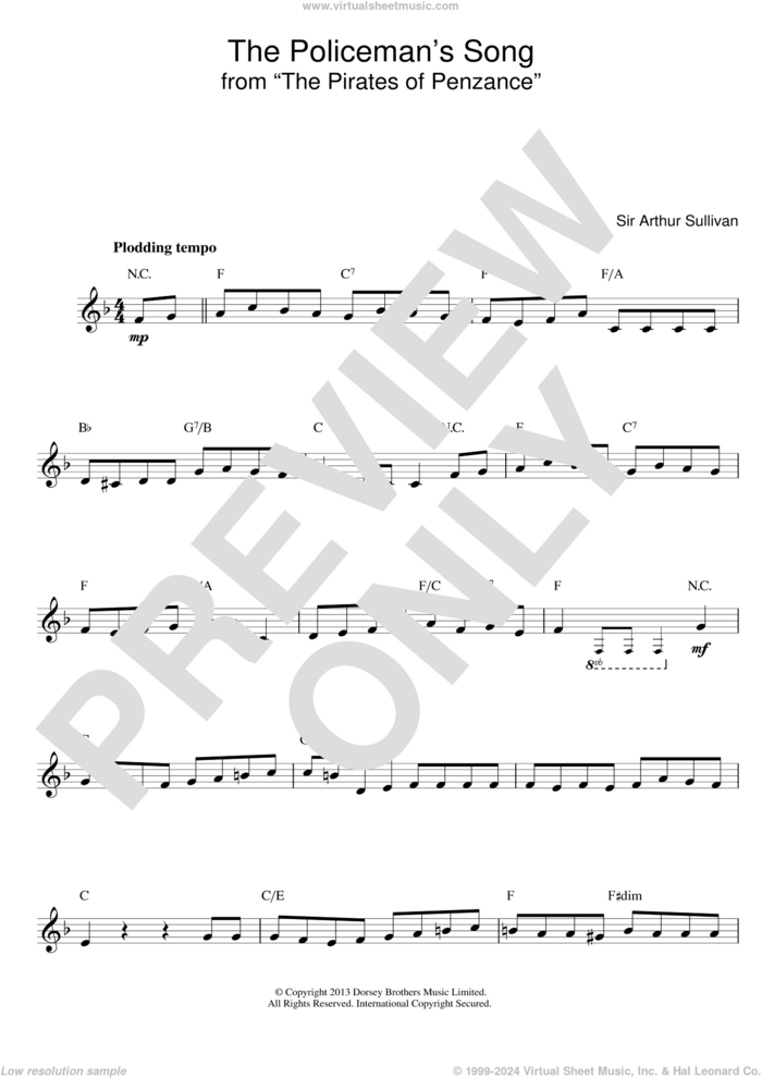 Policeman's Song From The Pirates Of Penzance sheet music for voice and other instruments (fake book) by Arthur Sullivan and Sullivan, intermediate skill level