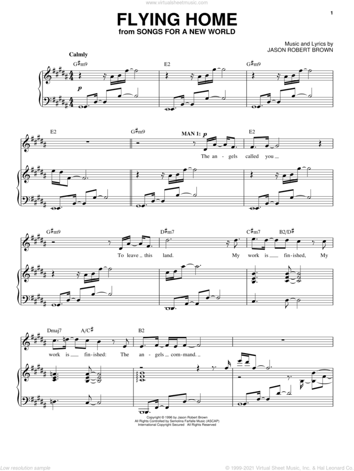 Flying Home (from Songs for a New World) sheet music for voice and piano by Jason Robert Brown and Songs For A New World (Musical), intermediate skill level