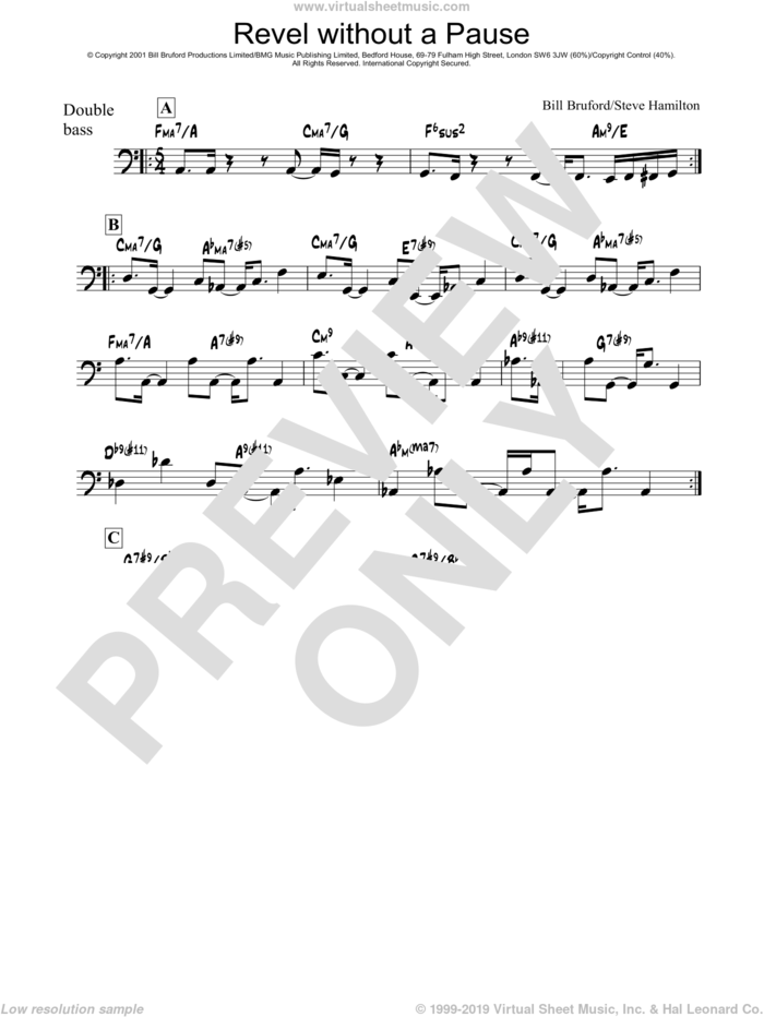 Revel Without A Pause sheet music for bass solo by Bill Bruford and Steve Hamilton, intermediate skill level
