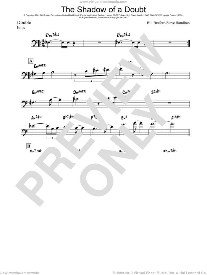 The Shadow Of A Doubt sheet music for voice and other instruments (fake book) by Bill Bruford and Steve Hamilton, intermediate skill level